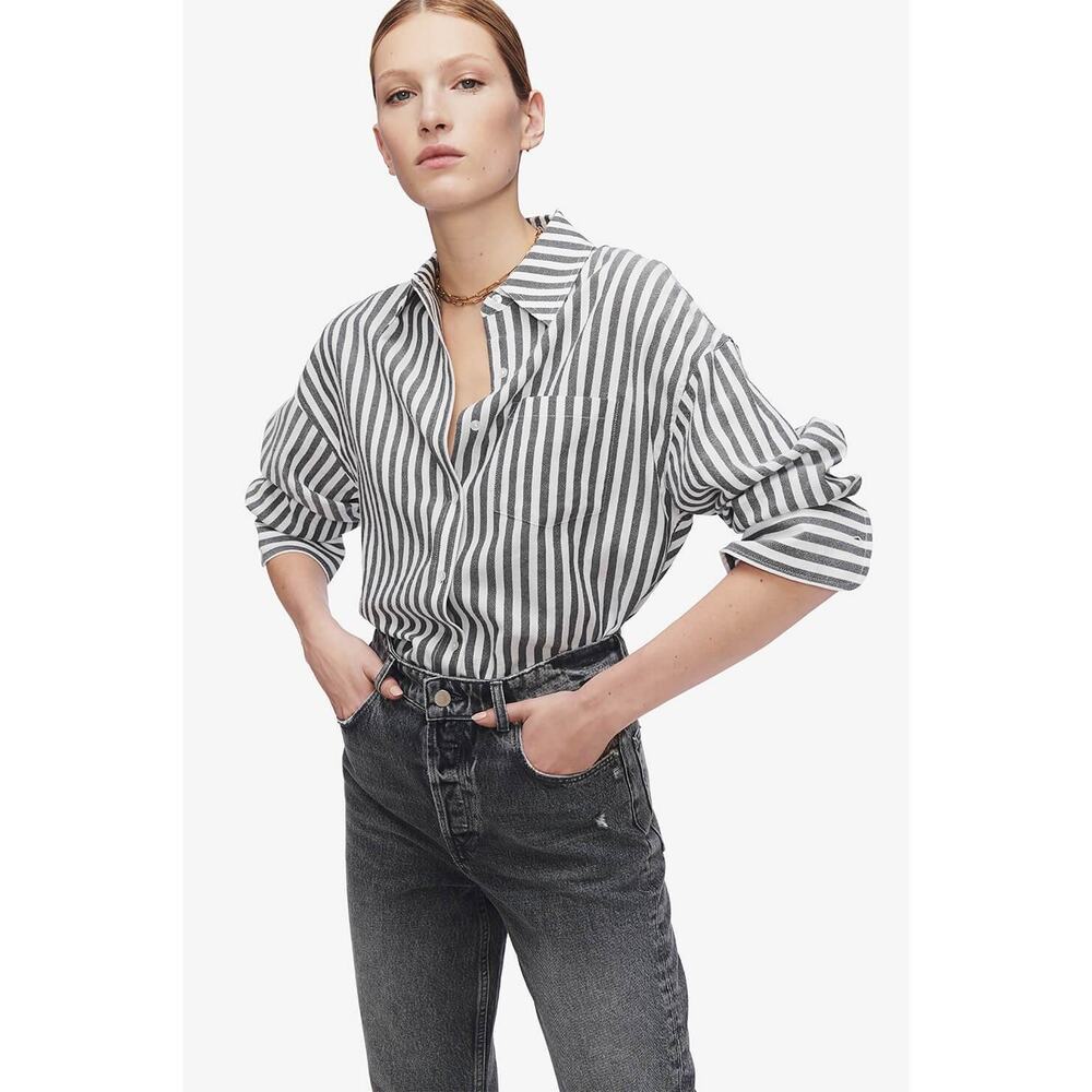 Anine Bing Black and White Striped Button Down Shirt